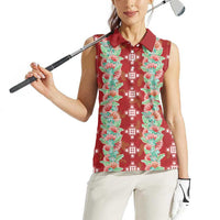 Hawaii Ohia Lehua Women Sleeveless Polo Shirt Tropical Vibes Crimson LT05 - Polynesian Pride