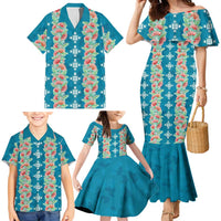 Hawaii Ohia Lehua Family Matching Mermaid Dress and Hawaiian Shirt Tropical Vibes Teal LT05 - Polynesian Pride