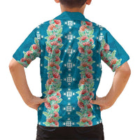 Hawaii Ohia Lehua Family Matching Off Shoulder Maxi Dress and Hawaiian Shirt Tropical Vibes Teal LT05 - Polynesian Pride