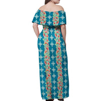 Hawaii Ohia Lehua Family Matching Off Shoulder Maxi Dress and Hawaiian Shirt Tropical Vibes Teal LT05 - Polynesian Pride