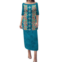 Hawaii Ohia Lehua Family Matching Puletasi and Hawaiian Shirt Tropical Vibes Teal LT05 Mom's Dress Teal - Polynesian Pride