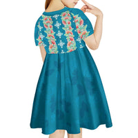 Hawaii Ohia Lehua Kid Short Sleeve Dress Tropical Vibes Teal