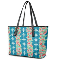 Hawaii Ohia Lehua Leather Tote Bag Tropical Vibes Teal