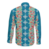 Hawaii Ohia Lehua Long Sleeve Button Shirt Tropical Vibes Teal LT05 - Polynesian Pride