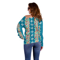 Hawaii Ohia Lehua Off Shoulder Sweater Tropical Vibes Teal