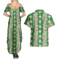 Hawaii Ohia Lehua Couples Matching Summer Maxi Dress and Hawaiian Shirt Tropical Vibes Green LT05 - Polynesian Pride