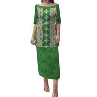 Hawaii Ohia Lehua Family Matching Puletasi and Hawaiian Shirt Tropical Vibes Green LT05 Mom's Dress Green - Polynesian Pride