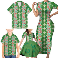 Hawaii Ohia Lehua Family Matching Short Sleeve Bodycon Dress and Hawaiian Shirt Tropical Vibes Green LT05 - Polynesian Pride