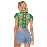 Hawaii Ohia Lehua Raglan Cropped T Shirt Tropical Vibes Green