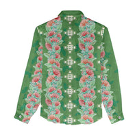 Hawaii Ohia Lehua Women Casual Shirt Tropical Vibes Green
