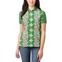 Hawaii Ohia Lehua Women Polo Shirt Tropical Vibes Green