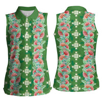 Hawaii Ohia Lehua Women Sleeveless Polo Shirt Tropical Vibes Green LT05 - Polynesian Pride