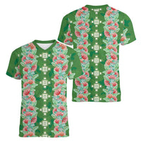 Hawaii Ohia Lehua Women V-Neck T-Shirt Tropical Vibes Green LT05 - Polynesian Pride