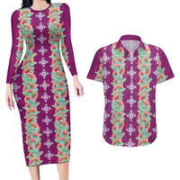 Hawaii Ohia Lehua Couples Matching Long Sleeve Bodycon Dress and Hawaiian Shirt Tropical Vibes Fuchsia LT05 Fuchsia - Polynesian Pride