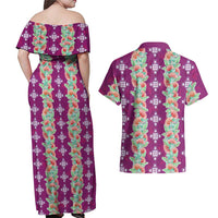 Hawaii Ohia Lehua Couples Matching Off Shoulder Maxi Dress and Hawaiian Shirt Tropical Vibes Fuchsia LT05 - Polynesian Pride