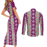 Hawaii Ohia Lehua Couples Matching Short Sleeve Bodycon Dress and Long Sleeve Button Shirt Tropical Vibes Fuchsia LT05 - Polynesian Pride