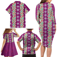 Hawaii Ohia Lehua Family Matching Long Sleeve Bodycon Dress and Hawaiian Shirt Tropical Vibes Fuchsia LT05 - Polynesian Pride