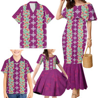 Hawaii Ohia Lehua Family Matching Mermaid Dress and Hawaiian Shirt Tropical Vibes Fuchsia LT05 - Polynesian Pride