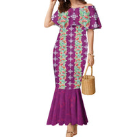 Hawaii Ohia Lehua Family Matching Mermaid Dress and Hawaiian Shirt Tropical Vibes Fuchsia LT05 Mom's Dress Fuchsia - Polynesian Pride