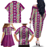 Hawaii Ohia Lehua Family Matching Off The Shoulder Long Sleeve Dress and Hawaiian Shirt Tropical Vibes Fuchsia LT05 - Polynesian Pride
