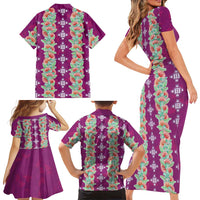 Hawaii Ohia Lehua Family Matching Short Sleeve Bodycon Dress and Hawaiian Shirt Tropical Vibes Fuchsia LT05 - Polynesian Pride