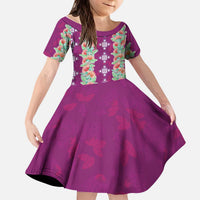 Hawaii Ohia Lehua Kid Short Sleeve Dress Tropical Vibes Fuchsia
