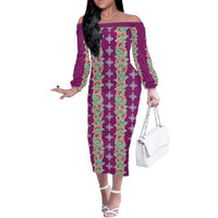Hawaii Ohia Lehua Off The Shoulder Long Sleeve Dress Tropical Vibes Fuchsia