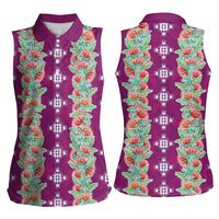 Hawaii Ohia Lehua Women Sleeveless Polo Shirt Tropical Vibes Fuchsia LT05 - Polynesian Pride