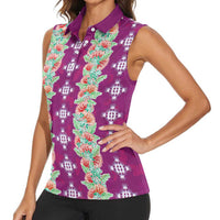 Hawaii Ohia Lehua Women Sleeveless Polo Shirt Tropical Vibes Fuchsia LT05 - Polynesian Pride