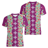 Hawaii Ohia Lehua Women V-Neck T-Shirt Tropical Vibes Fuchsia LT05 - Polynesian Pride