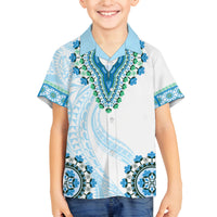 Africa Dashiki Family Matching Long Sleeve Bodycon Dress and Hawaiian Shirt With Polynesian Pattern Blue Version LT05 Son's Shirt Blue - Polynesian Pride