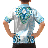 Africa Dashiki Family Matching Off Shoulder Maxi Dress and Hawaiian Shirt With Polynesian Pattern Blue Version LT05 - Polynesian Pride