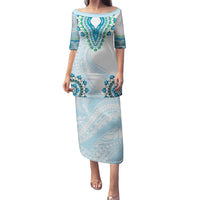 Africa Dashiki Family Matching Puletasi and Hawaiian Shirt With Polynesian Pattern Blue Version LT05 Mom's Dress Blue - Polynesian Pride
