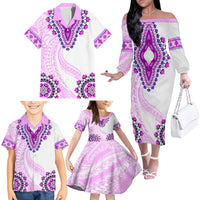 Africa Dashiki Family Matching Off Shoulder Long Sleeve Dress and Hawaiian Shirt With Polynesian Pattern Pink Version LT05 - Polynesian Pride