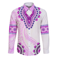 Africa Dashiki Family Matching Off Shoulder Maxi Dress and Hawaiian Shirt With Polynesian Pattern Pink Version LT05 Dad's Shirt - Long Sleeve Pink - Polynesian Pride