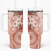 Tonga Ngatu Pattern With Light Tabasco Hibiscus Tumbler With Handle Oil Painting Style