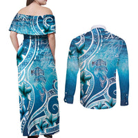 Polynesia World Ocean Day Couples Matching Off Shoulder Maxi Dress and Long Sleeve Button Shirt Ocean Style