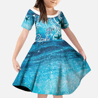 Polynesia World Ocean Day Family Matching Off Shoulder Maxi Dress and Hawaiian Shirt Ocean Style LT05 Daughter's Dress Blue - Polynesian Pride
