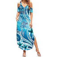 Polynesia World Ocean Day Family Matching Summer Maxi Dress and Hawaiian Shirt Ocean Style LT05 Mom's Dress Blue - Polynesian Pride