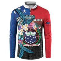 Samoa Button Sweatshirt Humpback Whale Siapo Pattern LT05 Blue - Polynesian Pride