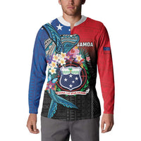 Samoa Button Sweatshirt Humpback Whale Siapo Pattern LT05 - Polynesian Pride