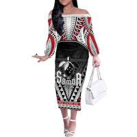 Samoa Independence Day Family Matching Off The Shoulder Long Sleeve Dress and Hawaiian Shirt Proud To Be Samoan LT05 Mom's Dress Black - Polynesian Pride