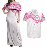 Personalised New Zealand Aotearoa Couples Matching Off Shoulder Maxi Dress and Hawaiian Shirt Nurse Tribal Pink Version LT05 Pink - Polynesian Pride