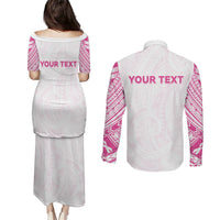 Personalised New Zealand Aotearoa Couples Matching Puletasi and Long Sleeve Button Shirt Nurse Tribal Pink Version LT05 - Polynesian Pride