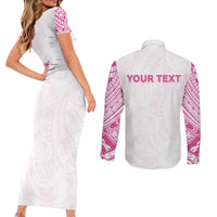 Personalised New Zealand Aotearoa Couples Matching Short Sleeve Bodycon Dress and Long Sleeve Button Shirt Nurse Tribal Pink Version LT05 - Polynesian Pride