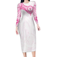 Personalised New Zealand Aotearoa Family Matching Long Sleeve Bodycon Dress and Hawaiian Shirt Nurse Tribal Pink Version LT05 Mom's Dress Pink - Polynesian Pride