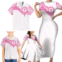 Personalised New Zealand Aotearoa Family Matching Short Sleeve Bodycon Dress and Hawaiian Shirt Nurse Tribal Pink Version LT05 - Polynesian Pride