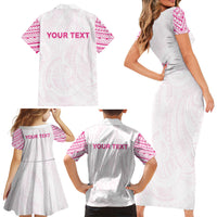 Personalised New Zealand Aotearoa Family Matching Short Sleeve Bodycon Dress and Hawaiian Shirt Nurse Tribal Pink Version LT05 - Polynesian Pride