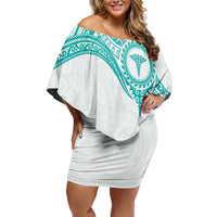 Personalised New Zealand Aotearoa Family Matching Off Shoulder Short Dress and Hawaiian Shirt Nurse Tribal Teal Version LT05 Mom's Dress Teal - Polynesian Pride