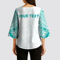 Personalised New Zealand Aotearoa Kimono Sleeve Blouse Nurse Tribal Teal Version